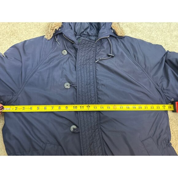 J. Crew Hooded Winter Coat Men's L Navy Blue Removeable Faux Fur Trim - Picture 11 of 14